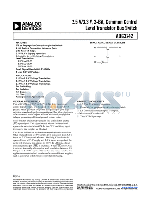 ADG3242BRJ-REEL datasheet - 2.5 V/3.3 V, 2-Bit, Common Control Level Translator Bus Switch