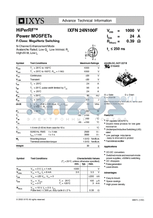 IXFN24N100 datasheet - HiPerRF Power MOSFETs