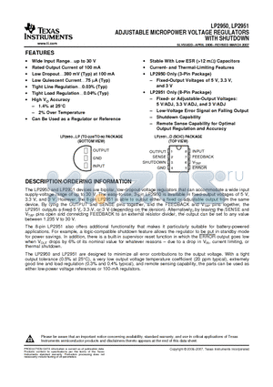 LP2950 datasheet - ADJUSTABLE MICROPOWER VOLTAGE REGULATORS WITH SHUTDOWN