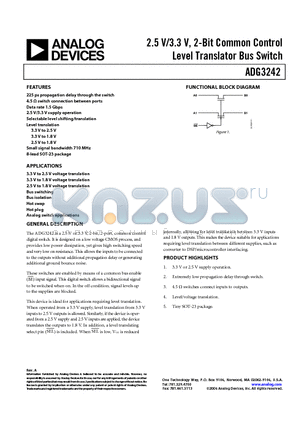 ADG3242BRJ-R2 datasheet - 2.5 V/3.3 V, 2-Bit Common Control Level Translator Bus Switch