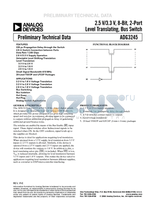 ADG3245 datasheet - 2.5 V/3.3 V, 8-Bit, 2-Port Level Translating, Bus Switch