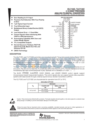 ICL7135CNG4 datasheet - 4 1/2-DIGIT PRECISION ANALOG-TO-DIGITAL CONVERTERS