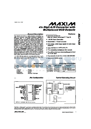 ICL7135CPI datasheet - 4m Digit A/D Converter with Multiplexed BCD Outputs