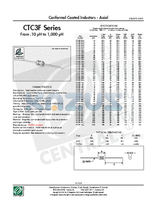 CTC3F-150J datasheet - Conformal Coated Inductors - Axial