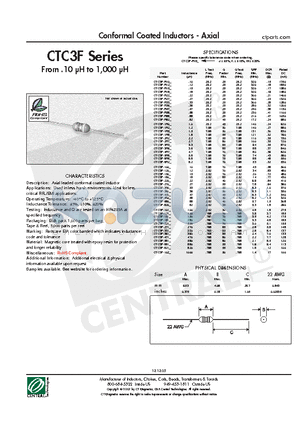 CTC3F-120M datasheet - Conformal Coated Inductors - Axial