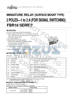 FBR18 datasheet - MINIATURE RELAY (SURFACE MOUNT TYPE)  2 POLES-1 to 2 A (FOR SIGNAL SWITCHING)