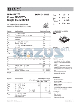 IXFN340N07_04 datasheet - HiPerFET Power MOSFETs Single Die MOSFET