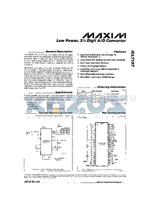 ICL7137C/D datasheet - Low Power, 3m Digit A/D Converter