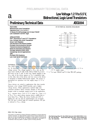 ADG3304BCB datasheet - Low Voltage 1.2 V to 5.5 V, Bidirectional, Logic Level Translators