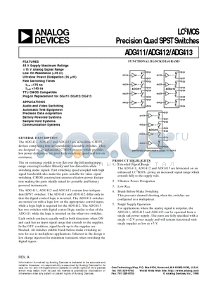 ADG413BN datasheet - LC2MOS Precision Quad SPST Switches