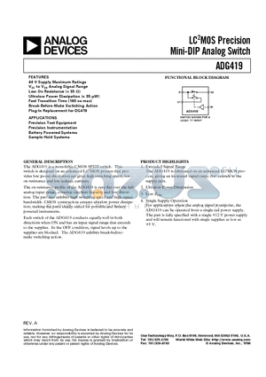 ADG419TQ datasheet - LC2MOS Precision Mini-DIP Analog Switch