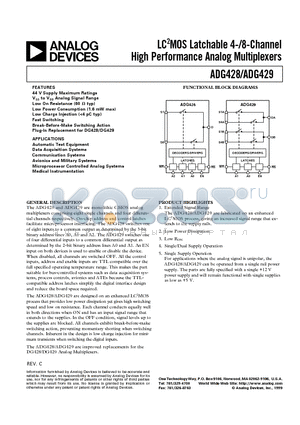 ADG429 datasheet - LC2MOS Latchable 4-/8-Channel High Performance Analog Multiplexers
