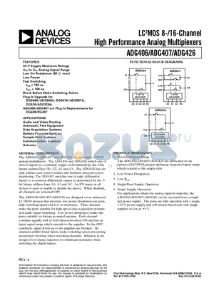 ADG426BRS datasheet - LC2MOS 8-/16-Channel High Performance Analog Multiplexers