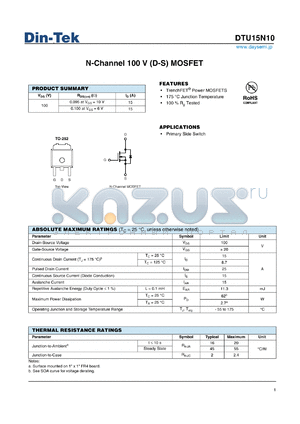 DTU15N10 datasheet - TrenchFET Power MOSFETS