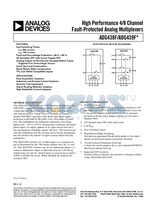 ADG438FBR datasheet - High Performance 4/8 Channel Fault-Protected Analog Multiplexers