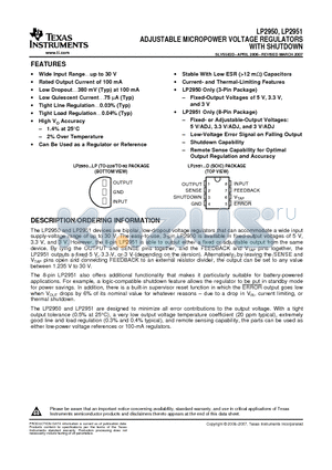 LP2950-33LPRE3 datasheet - ADJUSTABLE MICROPOWER VOLTAGE REGULATORS WITH SHUTDOWN