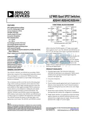 ADG444BRZ datasheet - LC2MOS Quad SPST Switches
