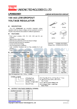 LP2950-XX-T92-B datasheet - 100 mA LOW-DROPOUT VOLTAGE REGULATOR