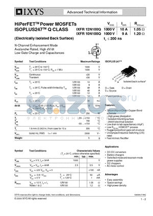 IXFR10N100Q datasheet - N-Channel Enhancement Mode Avalanche Rated, High dV/dt Low Gate Charge and Capacitances