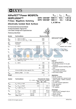 IXFR12N100F datasheet - HiPerFET Power MOSFETs ISOPLUS247