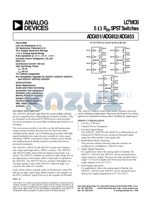 ADG451BR datasheet - LC2MOS 5 ohm RON SPST Switches