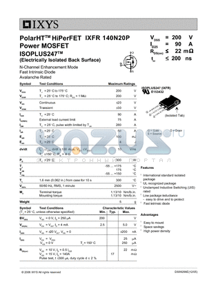 IXFR140N20P datasheet - PolarHT HiPerFET Power MOSFET ISOPLUS247