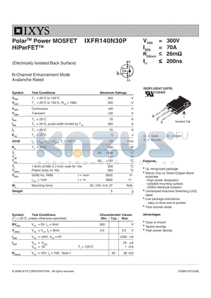 IXFR140N30P datasheet - Polar Power MOSFET HiPerFET