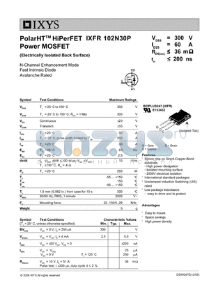 IXFR102N30P datasheet - PolarHT HiPerFET Power MOSFET