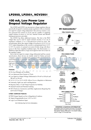 LP2950ACDT-5.0 datasheet - 100 mA, Low Power Low Dropout Voltage Regulator