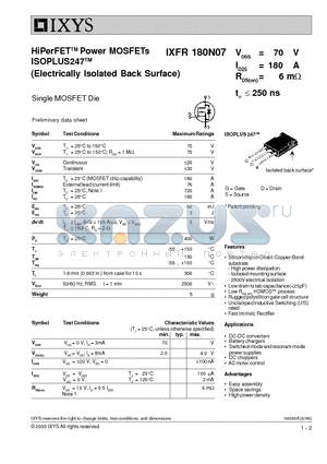 IXFR180N07 datasheet - HiPerFET Power MOSFETs ISOPLUS247