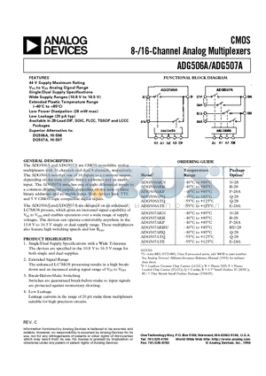 ADG507ABQ datasheet - CMOS 8-/16-Channel Analog Multiplexers