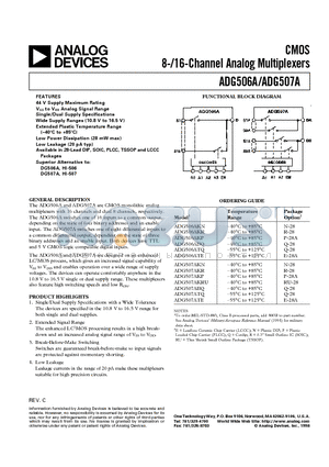 ADG506ATQ datasheet - CMOS 8-/16-Channel Analog Multiplexers