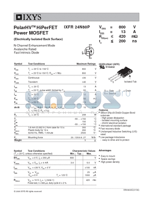 IXFR24N80P datasheet - PolarHV HiPerFET Power MOSFET