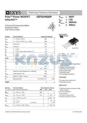 IXFR24N90P datasheet - Polar Power MOSFET HiPerFET