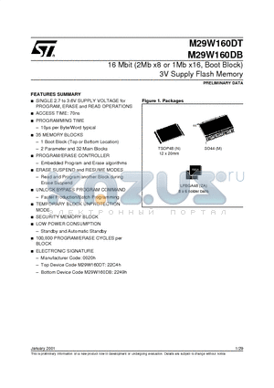 M29W160DB70M1E datasheet - 16 Mbit (2Mb x8 or 1Mb x16, Boot Block) 3V Supply Flash Memory