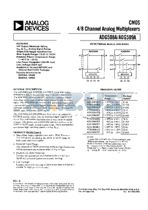 ADG509ABQ datasheet - CMOS 4/8 CHAANNEL ANALOG MULTIPLEXERS