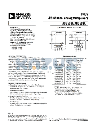 ADG509AKP datasheet - CMOS 4/8 CHAANNEL ANALOG MULTIPLEXERS