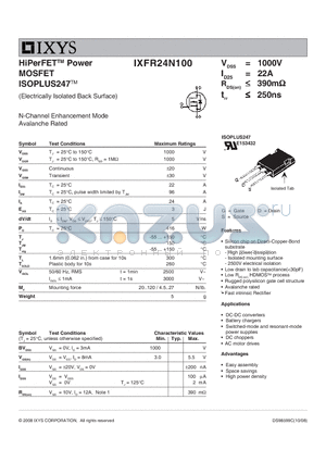 IXFR24N100_08 datasheet - HiPerFET Power MOSFET ISOPLUS247