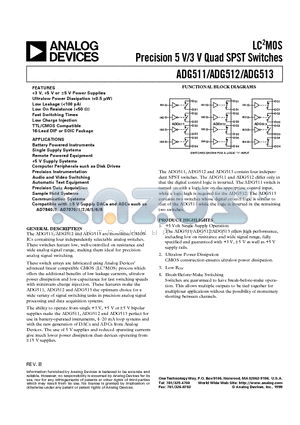 ADG512ABR datasheet - LC2MOS Precision 5 V/3 V Quad SPST Switches