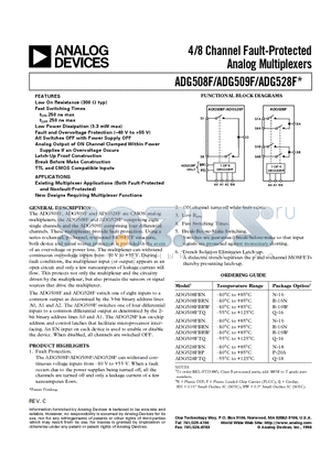 ADG509FTQ datasheet - 4/8 Channel Fault-Protected Analog Multiplexers