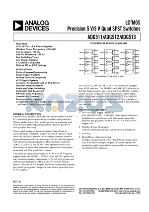 ADG513BN datasheet - LC2MOS Precision 5 V/3 V Quad SPST Switches