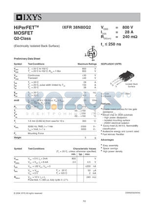 IXFR38N80Q2 datasheet - Electrically Isolated Back Surface