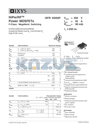 IXFR55N50F datasheet - HiPerRF Power MOSFETs F-Class: MegaHertz Switching