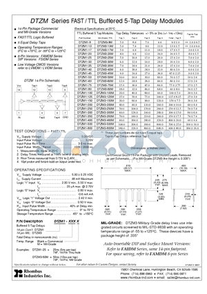 DTZM3-17M datasheet - DTZM Series FAST / TTL Buffered 5-Tap Delay Modules