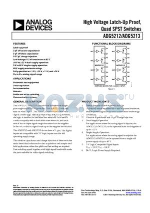 ADG5212BRUZ datasheet - High Voltage Latch-Up Proof, Quad SPST Switches 0.07 pC charge injection