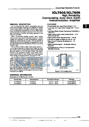 ICL7605MJN datasheet - HIGH RELIABILITY COMMUTATING AUTO - ZERO ( CAZ ) INSTRUMENTATION AMPLIFIER