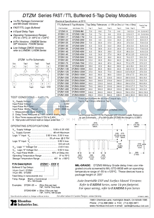 DTZM3-500M datasheet - DTZM Series FAST / TTL Buffered 5-Tap Delay Modules