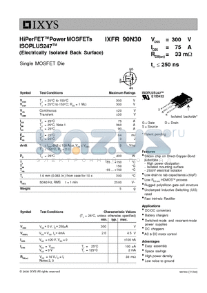 IXFR90N30 datasheet - HiPerFET Power MOSFETs ISOPLUS247