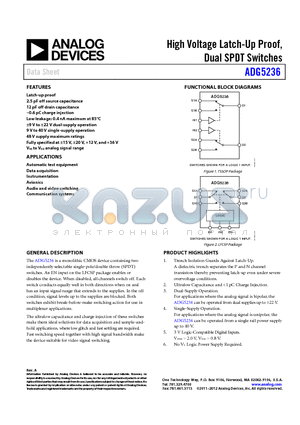 ADG5236BCPZ-RL7 datasheet - High Voltage Latch-Up Proof