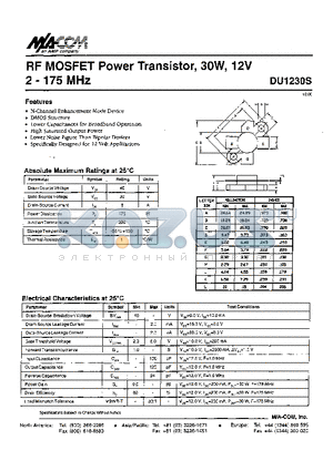 DU1230S datasheet - RF MOSFET Power Transistor, 30W, 12V, 2 - 175 MHz
